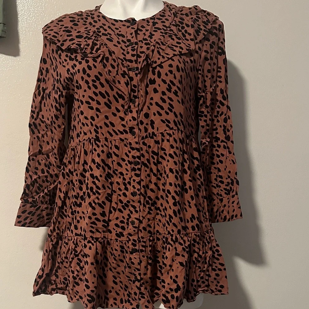 Zara Brown and Black Patterned Dress - Picture 1 of 4